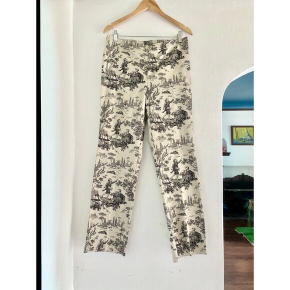 Vintage Cream & Black Toile Print Straight Leg Pants- Size M/L, Made in USA - Picture 1 of 5